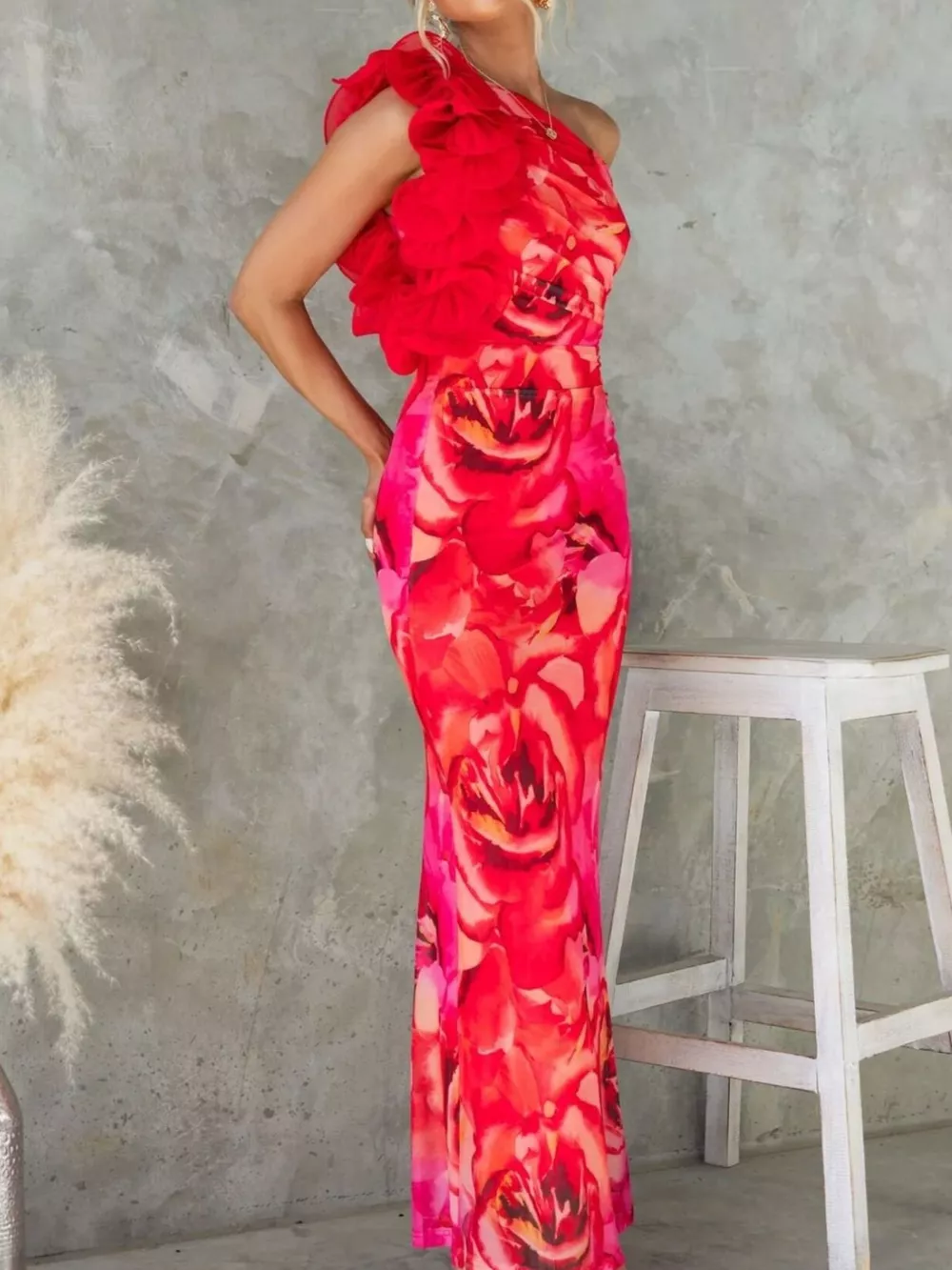 Floral Print One-Shoulder Maxi Dress, image 16