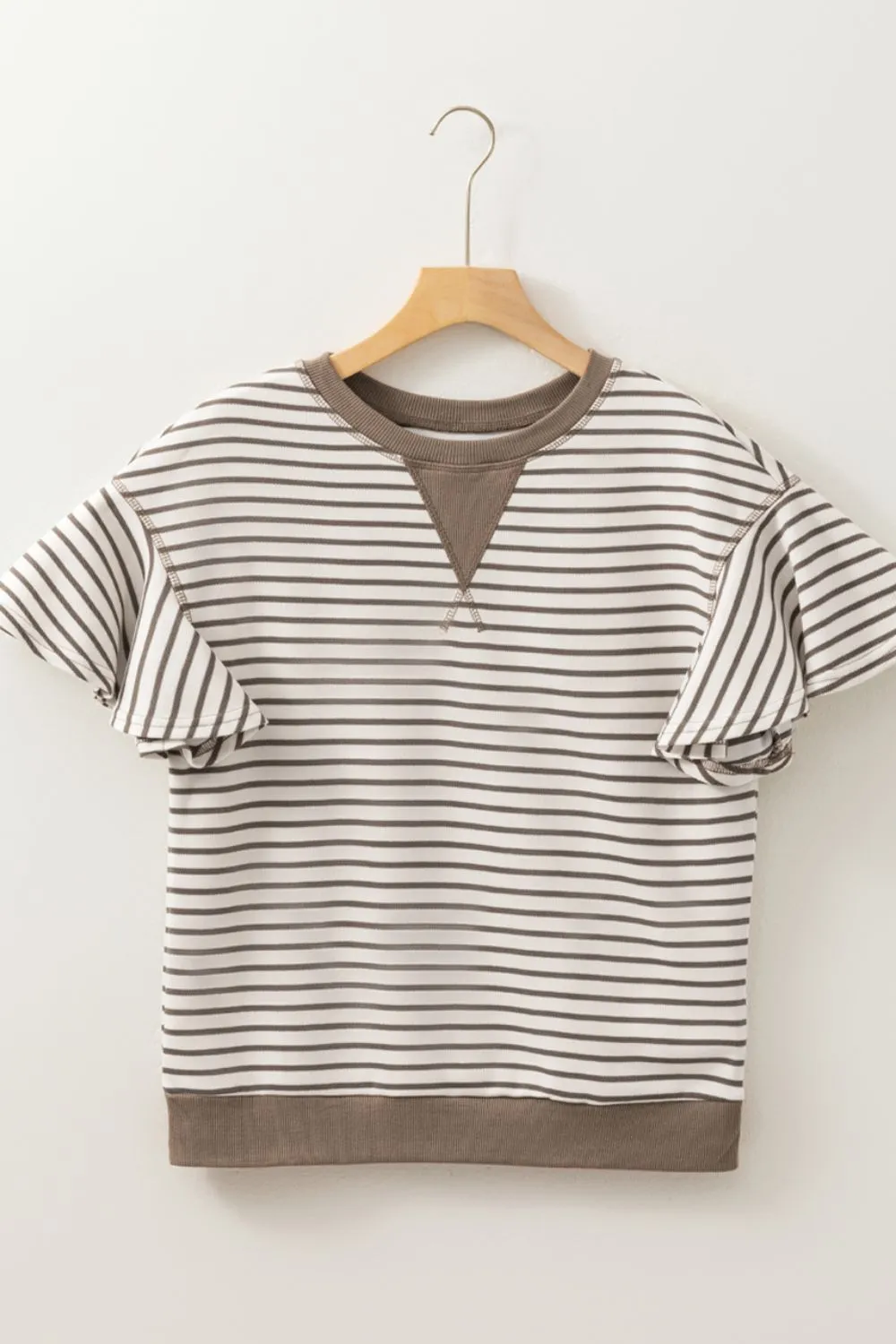 Contrast Striped Ruffle Short Sleeve Top, image 13