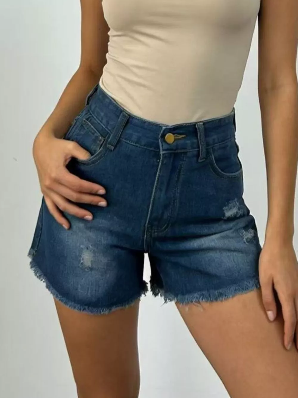 Distressed Frayed Hem Denim Shorts, image 14
