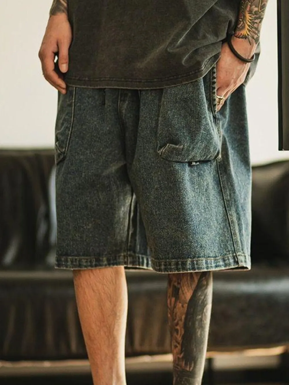 Men's Washed Loose Fit Denim Shorts