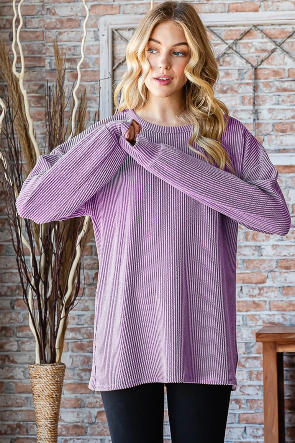 Full Size Round Neck Dropped Shoulder Blouse, image 4