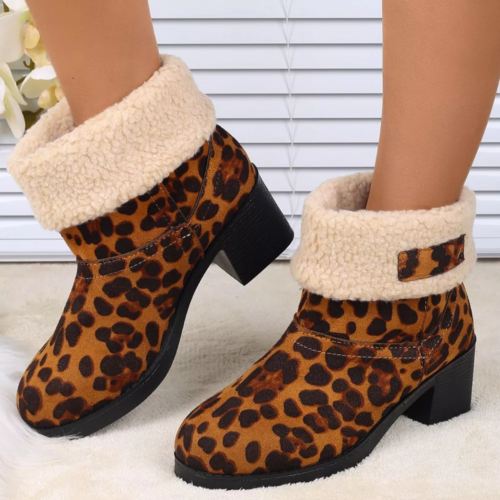 Plush Cuff Block Heel Boots, image 11