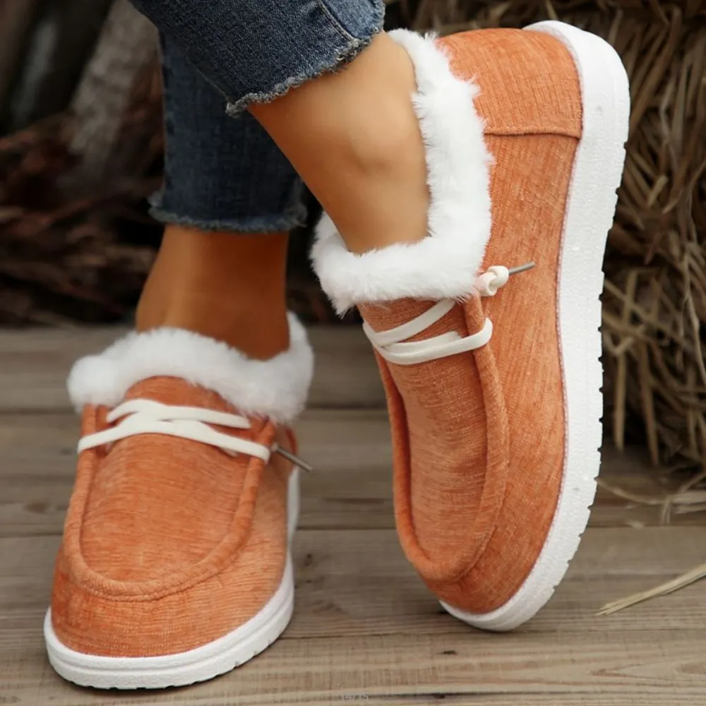 Lace Up Round Toe Furry Sneakers, image 2