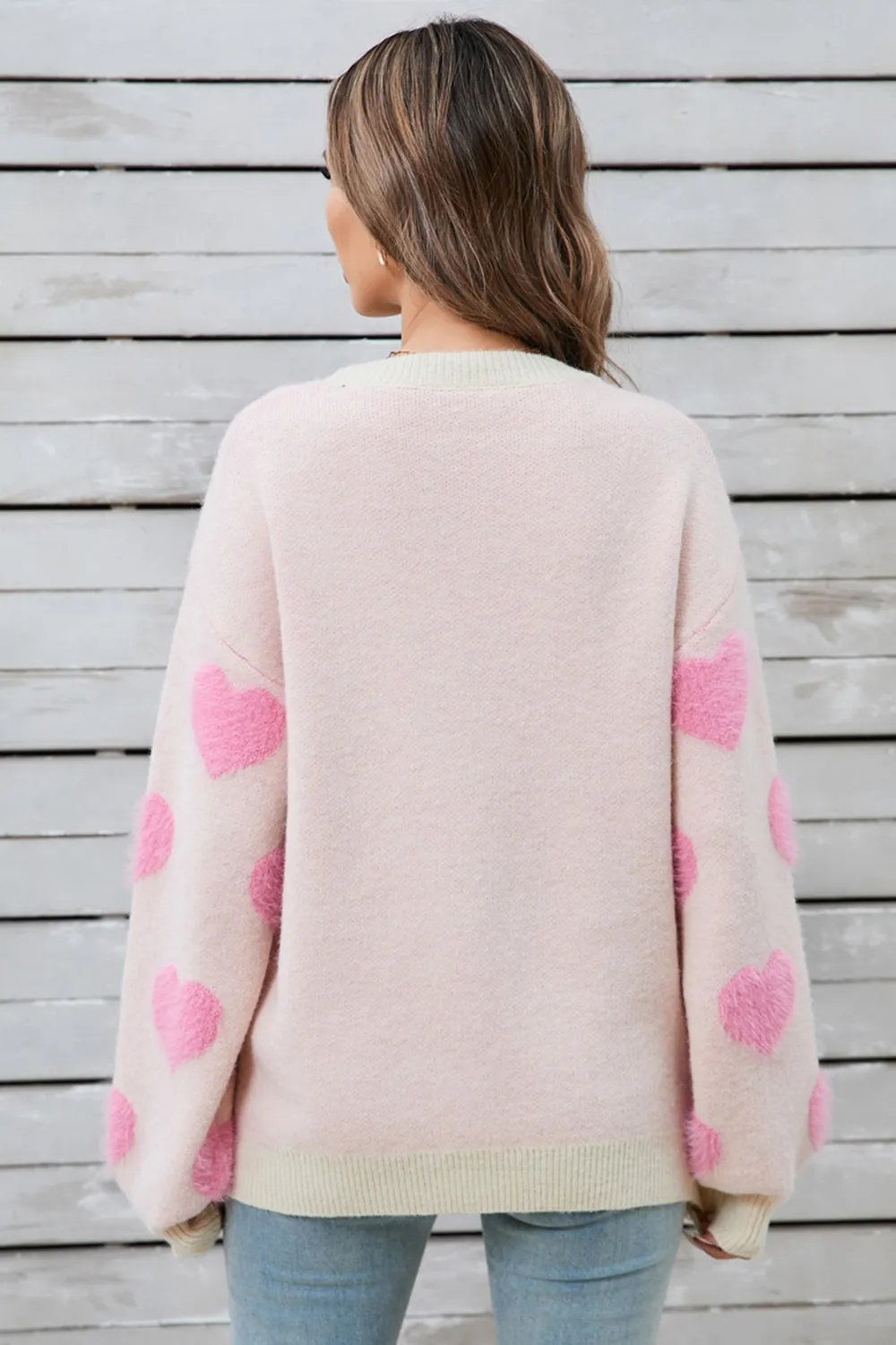 Heart Dropped Shoulder Long Sleeve Sweater, image 10