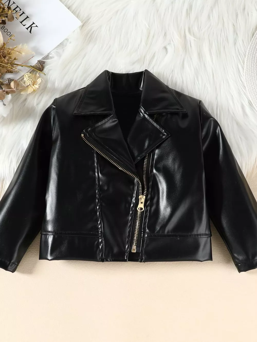Children's Faux Leather Jacket & Pleated Skirt Set, image 9