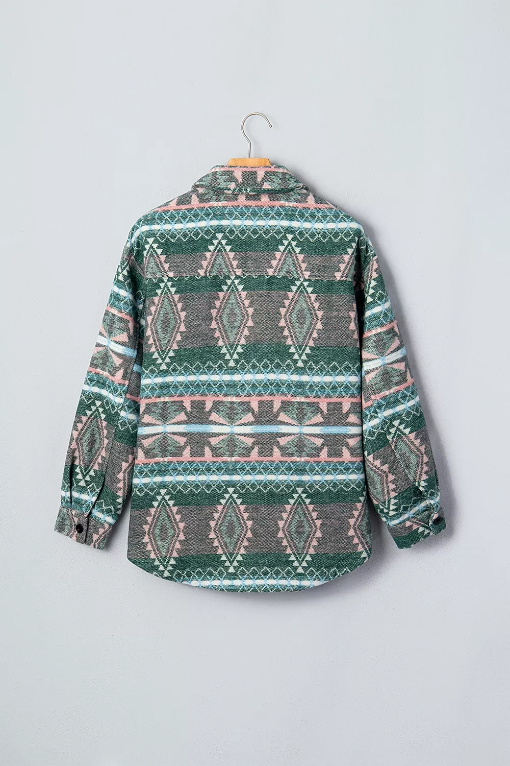 Geometric Print Button Front Long Sleeve Shacket, image 11