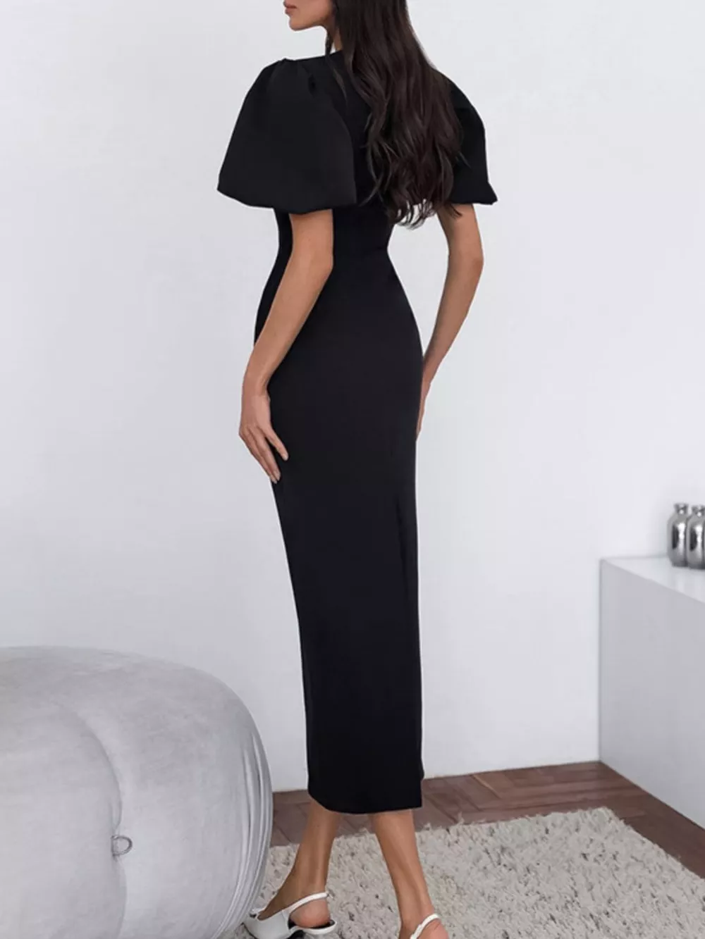Cutout Front Puff Sleeve Dress, image 5