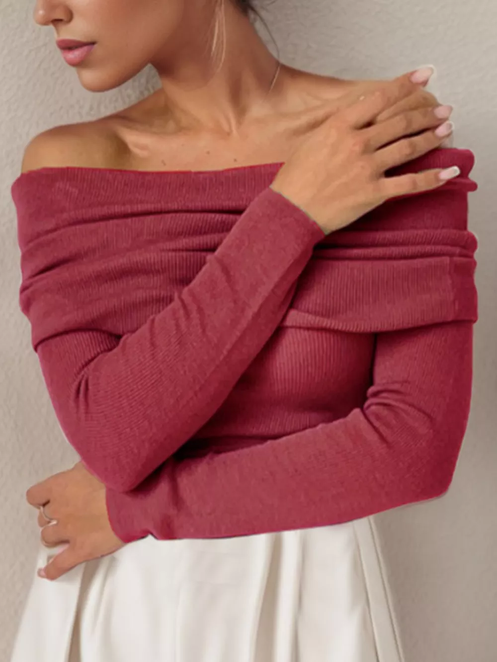 Off-Shoulder Long Sleeve Sweater, image 2
