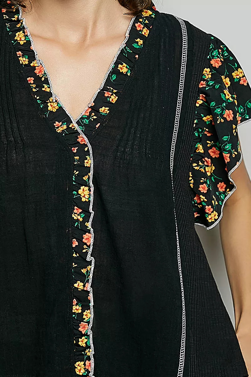 V-Neck Floral Ruffle Sleeve Blouse, image 6