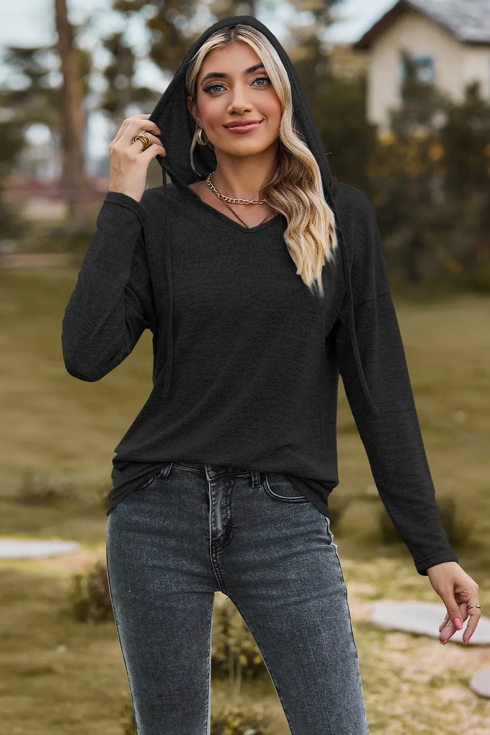 Drawstring Dropped Shoulder Hooded T-Shirt, image 12