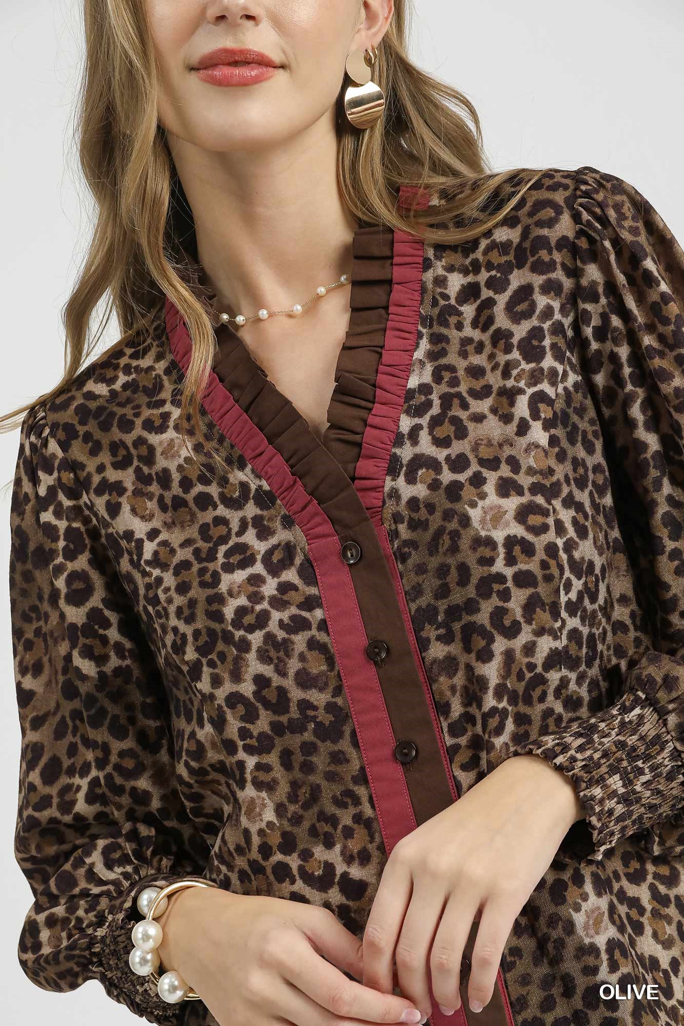 Ruffle Trim Leopard Print Shirt, image 4