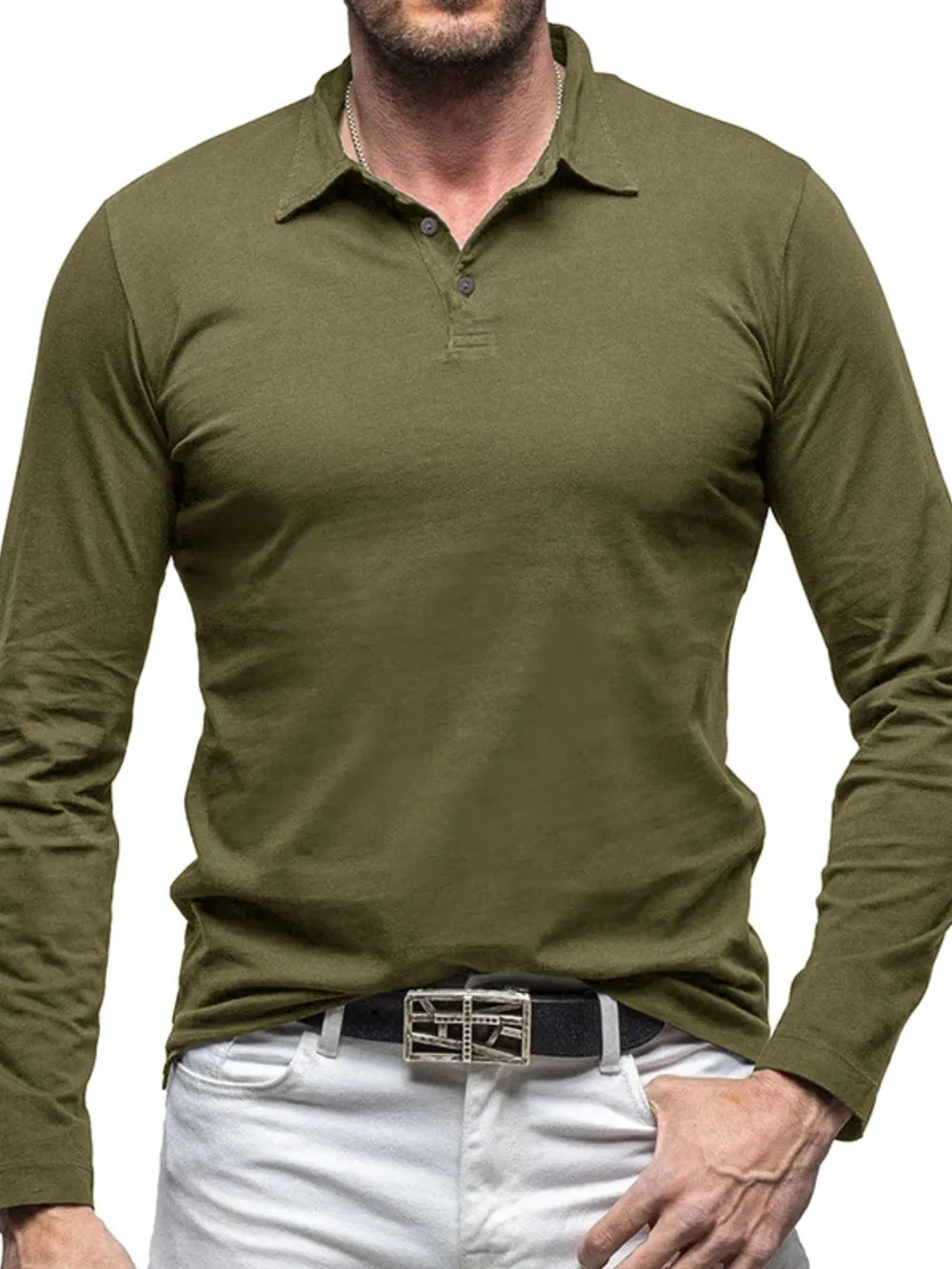 Men's Collared Neck Long Sleeve Polo, image 8