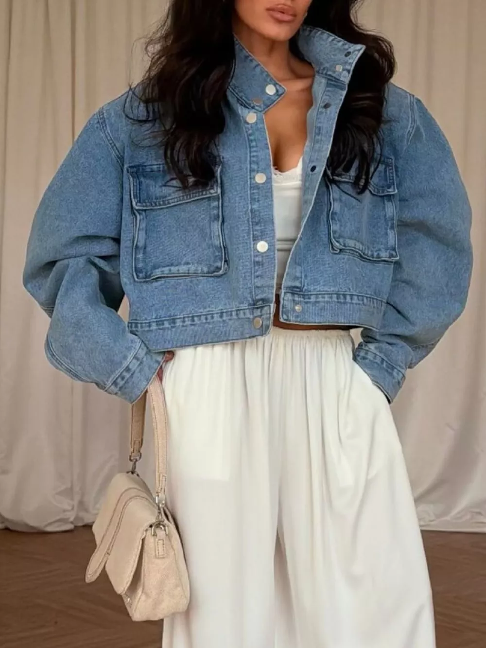 Oversized Utility Cropped Denim Jacket, image 6