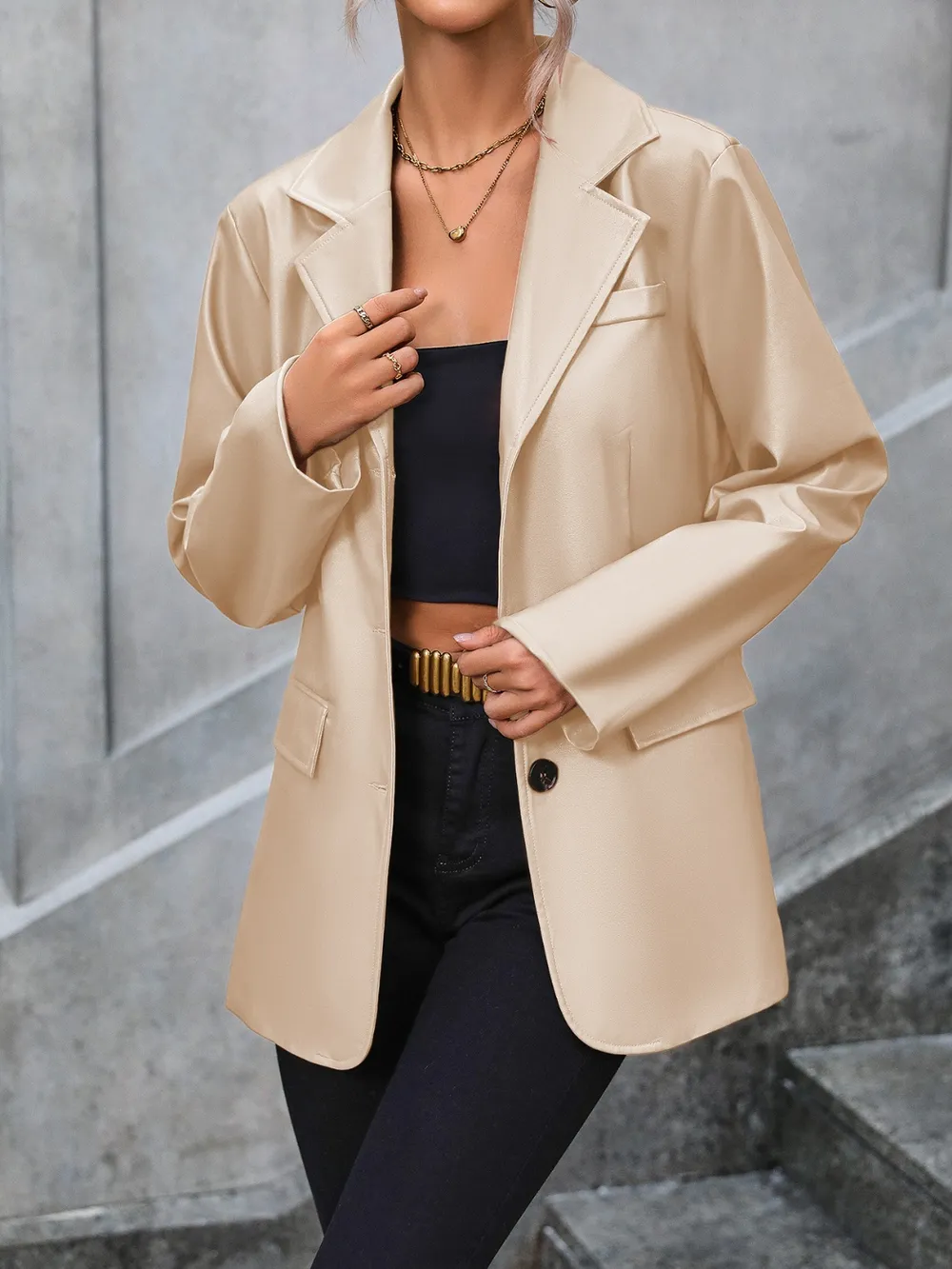 Pocketed Button Up Collared Neck Blazer, image 8