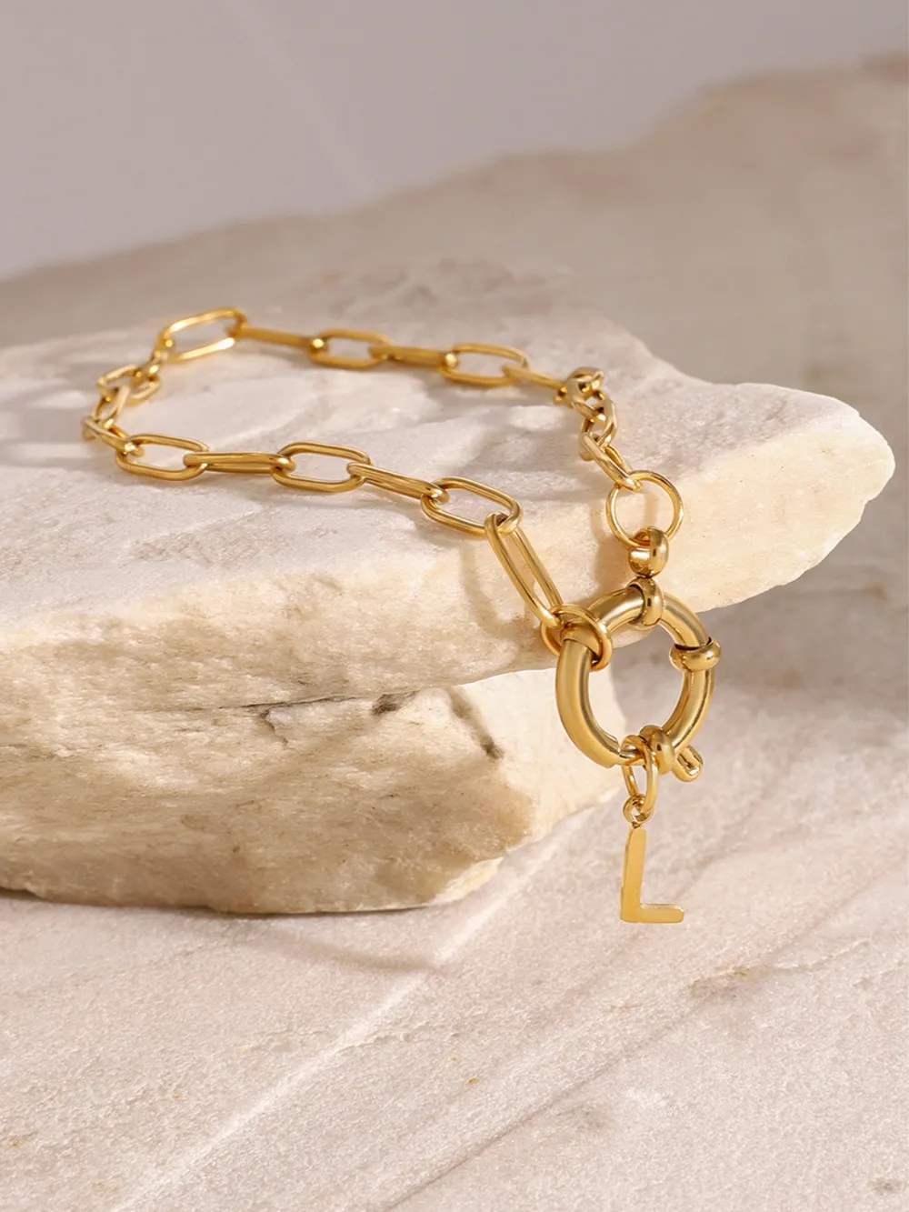18K Gold-Plated Stainless Steel Letter L Bracelet, image 4