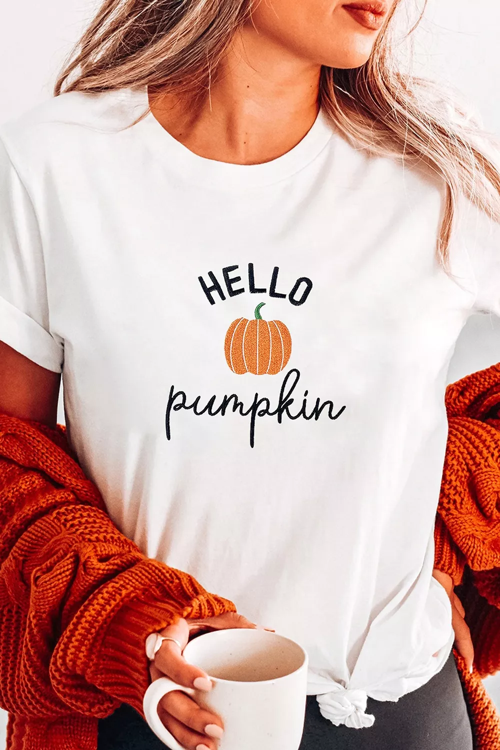 Embroidered Pumpkin Slogan Short Sleeve T-Shirt, image 3