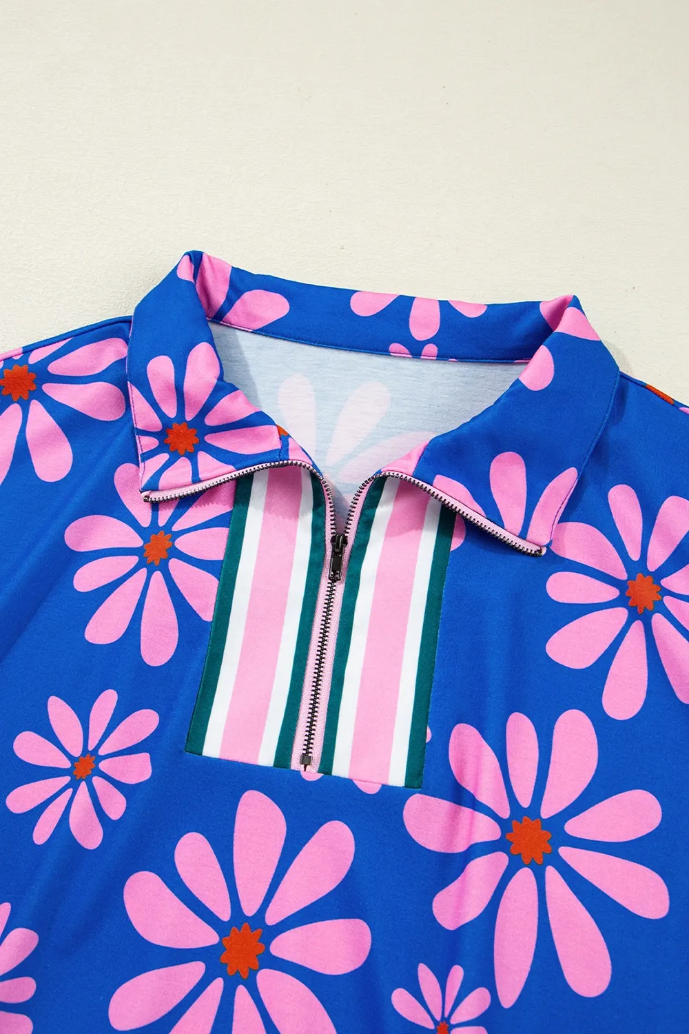 Floral Print Zip Collar Drawstring Summer Mini Dress, image 8
