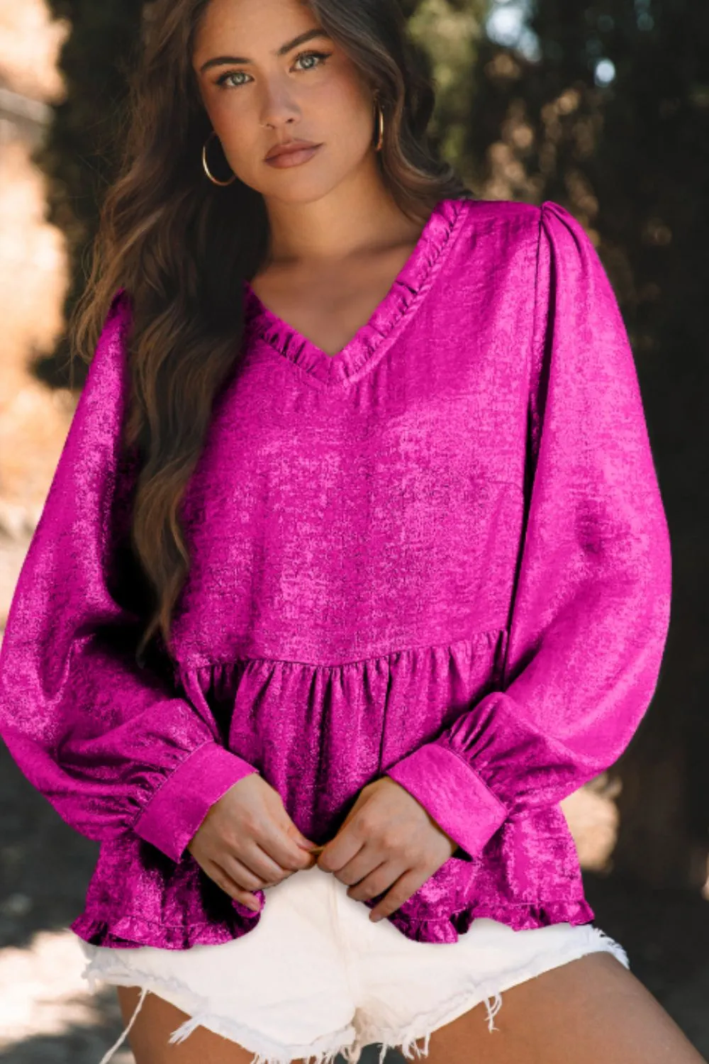 Frill V-Neck Long Sleeve Blouse, image 5