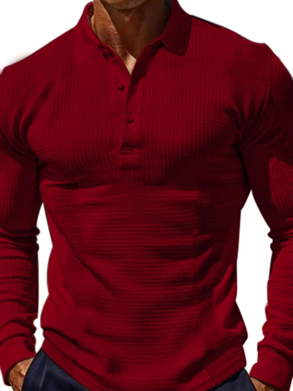 Men's Full Size Waffle-Knit Quarter Button Polo Plus Size, image 6
