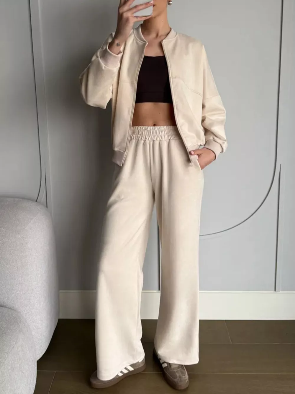 Zip Up Sweatshirt and Wide-Leg Pants Set, image 2