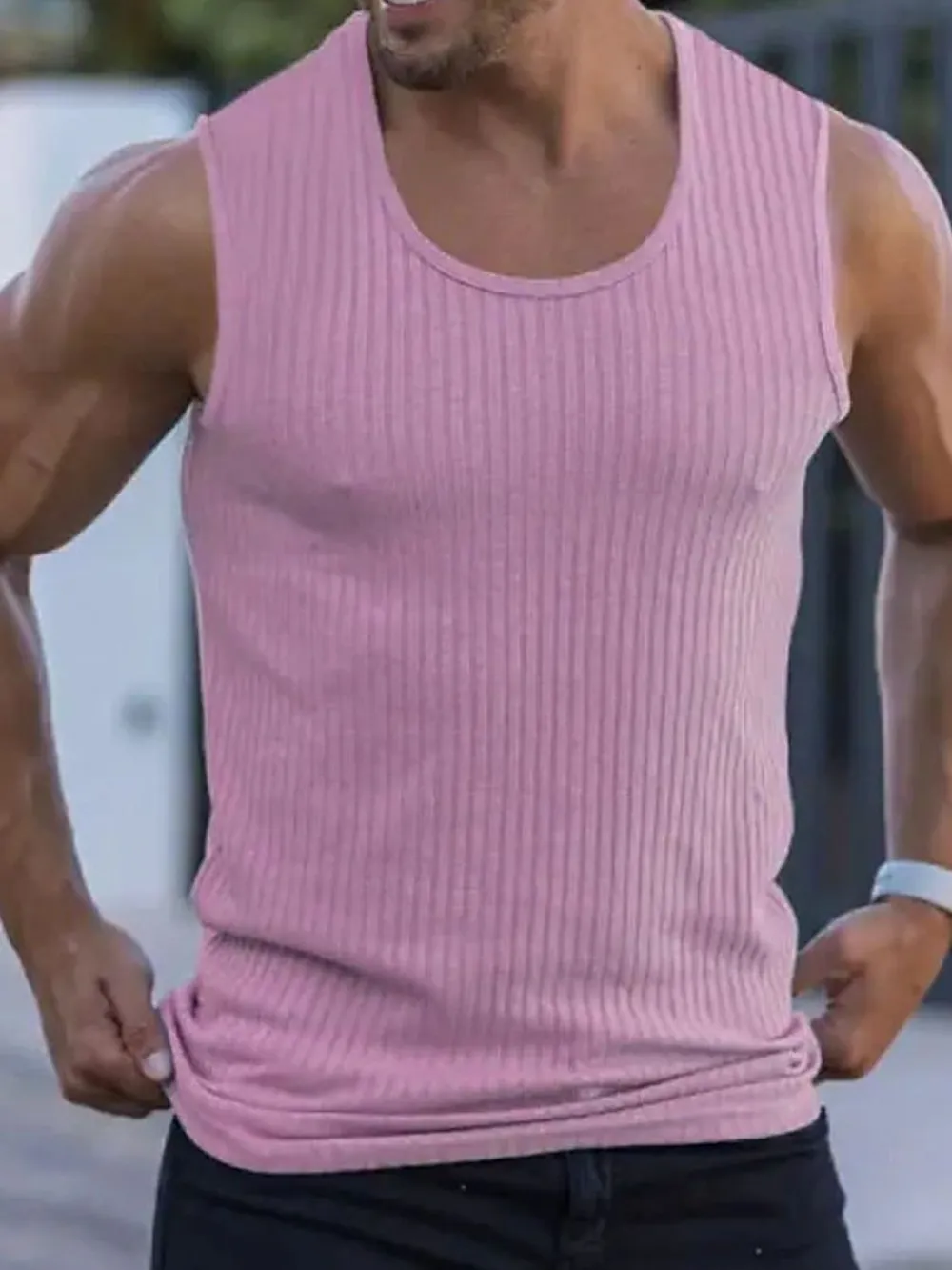Men's Full Size Ribbed Round Neck Tank Plus Size, image 3
