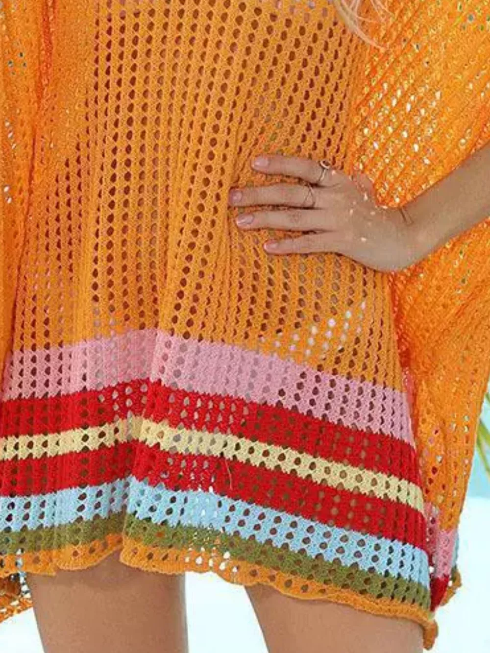 Crochet Rainbow Trim Cover-Up Dress, image 6