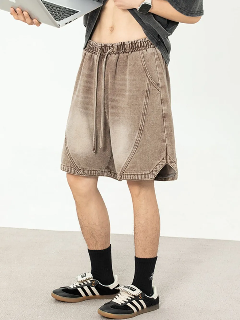 Men's Plus Size Drawstring Denim Shorts, image 2