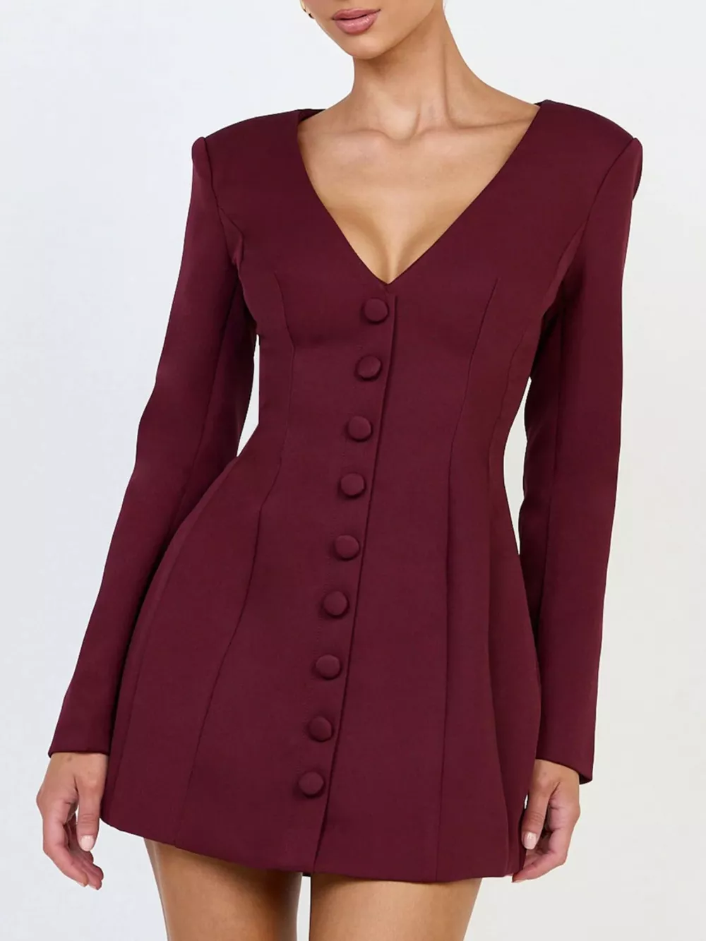 Deep V-Neck Button-Down Blazer Dress, image 3
