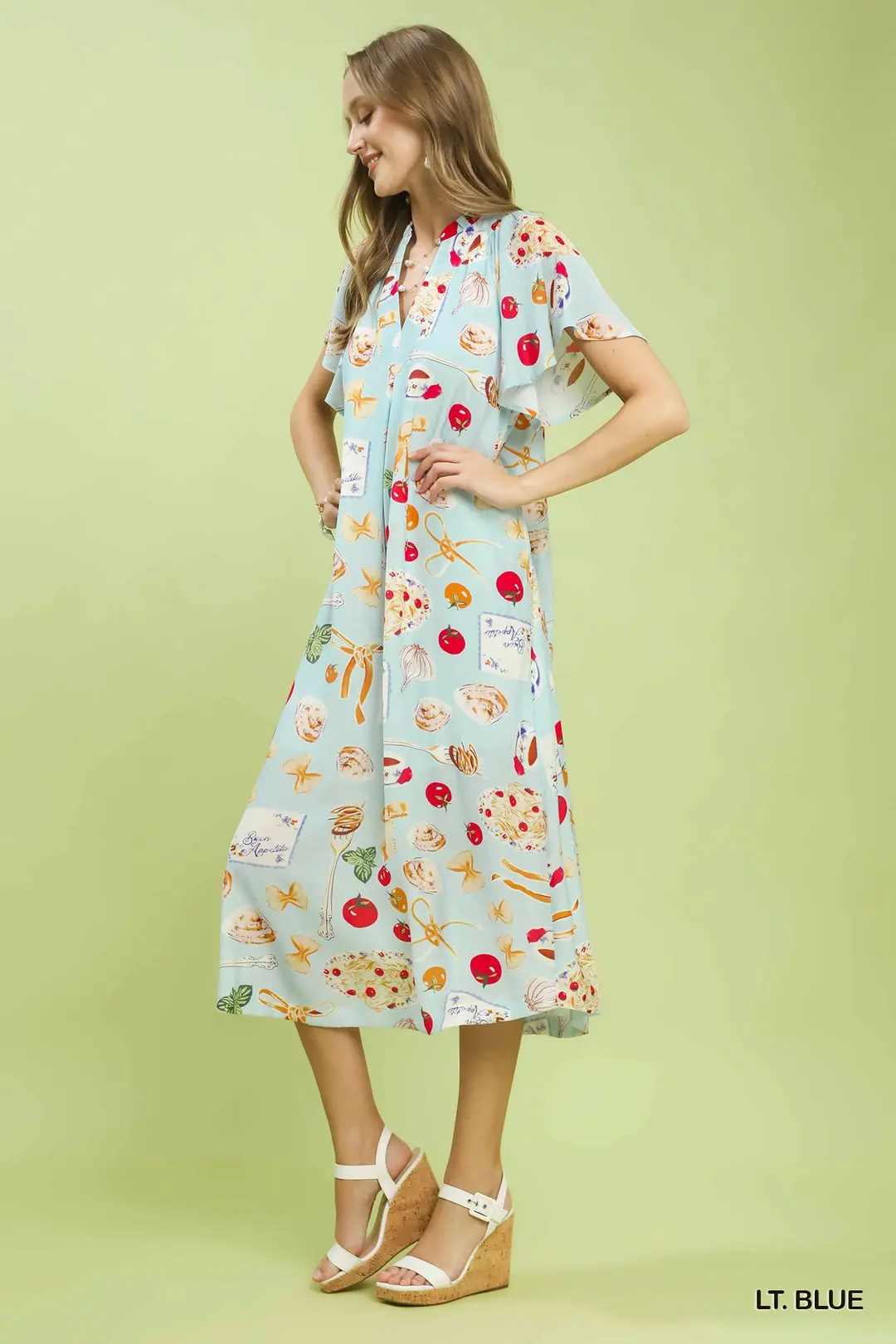 Abstract Print Flutter Sleeve Midi Dress, image 2