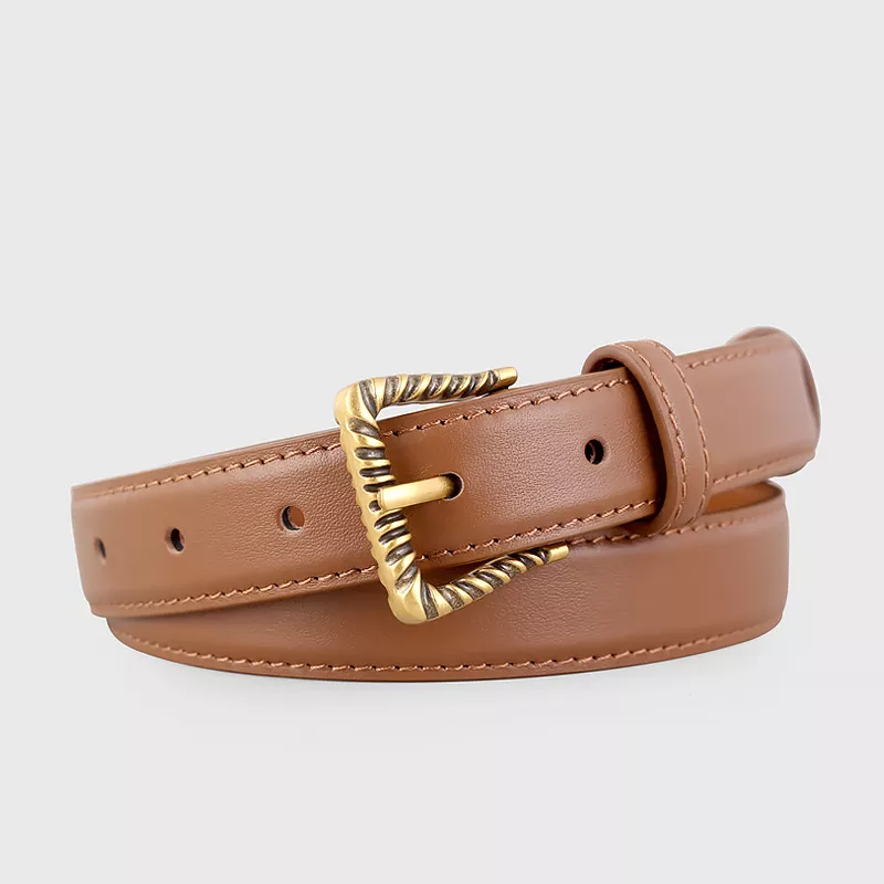 Leather Belt with Textured Gold Buckle, image 5