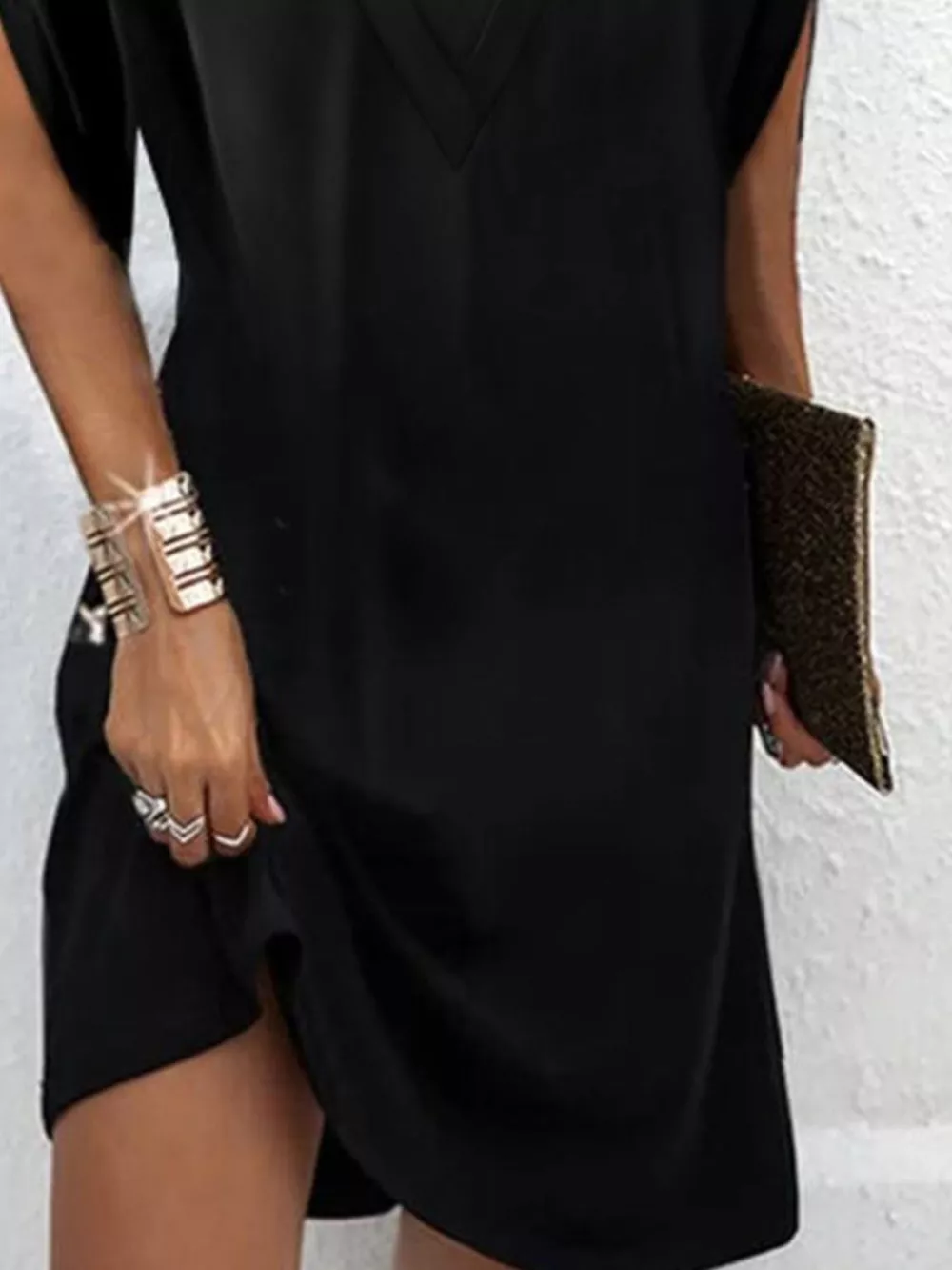 Full Size V-Neck Slit Sleeve Mini Dress Plus Size, image 13