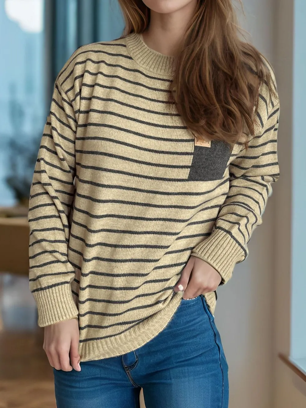 Striped Mock Neck Long Sleeve Sweater, image 11