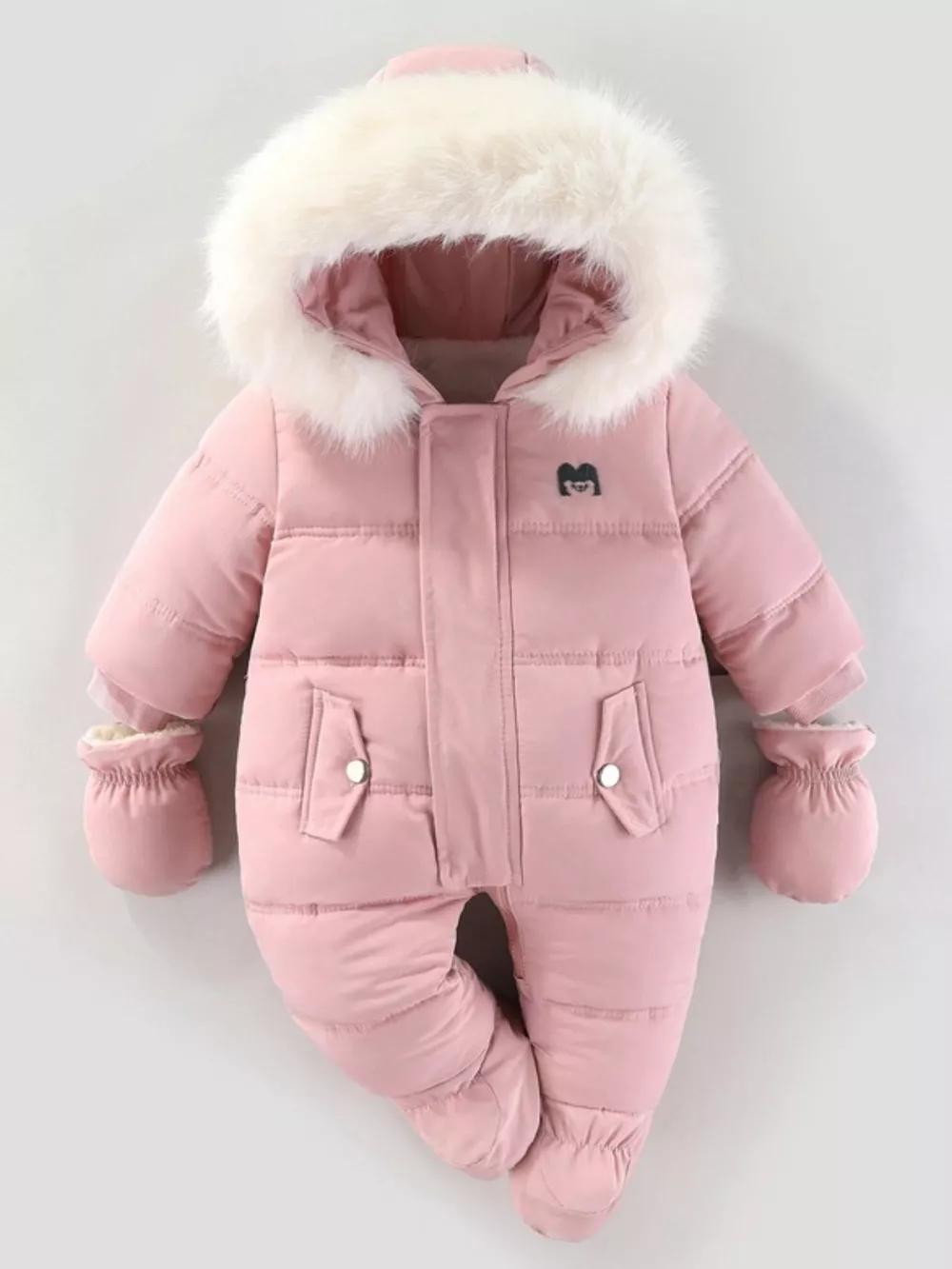 Children's Warm Padded One-Piece Snowsuit with Fur Hood, image 16