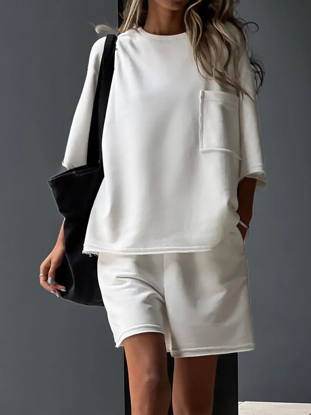 Pocketed Round Neck Half Sleeve Top and Shorts Set, image 6