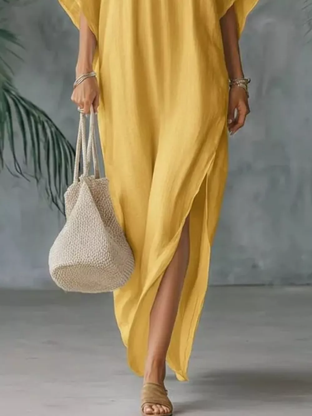 Full Size V-Neck Maxi Dress with Side Slits Plus Size, image 10