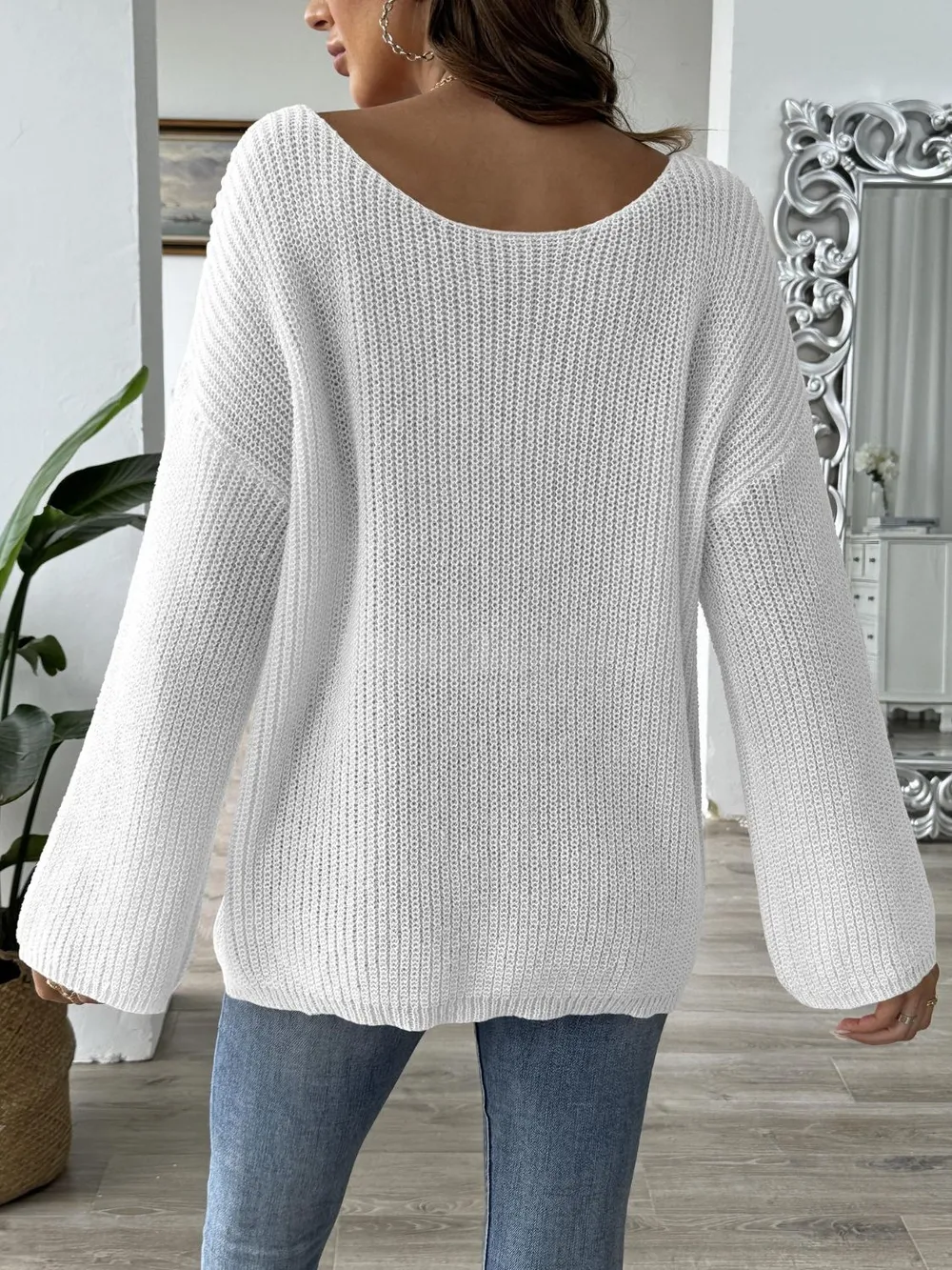 Heart Boat Neck Dropped Shoulder Sweater, image 5