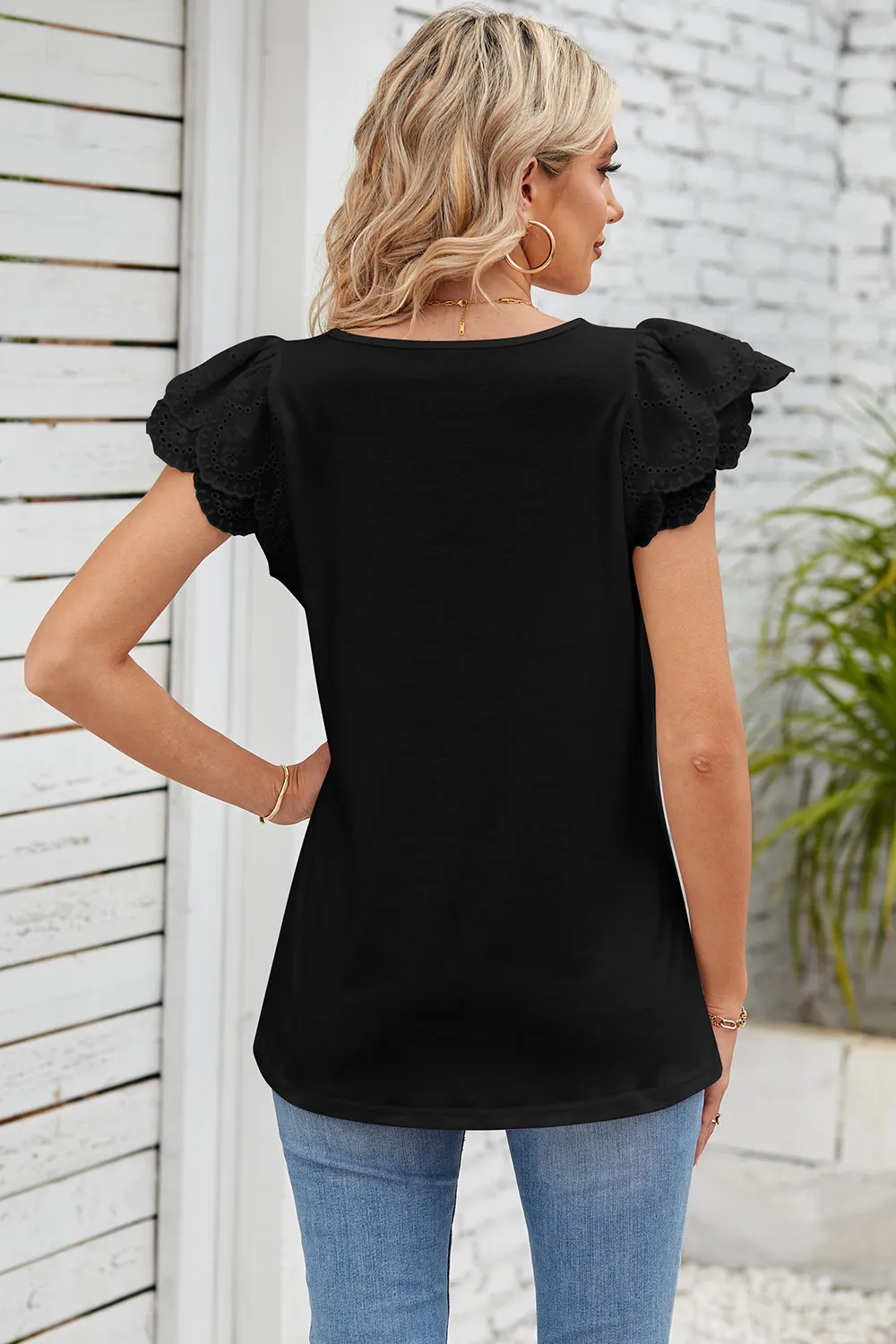 Eyelet Square Neck Cap Sleeve Blouse, image 19