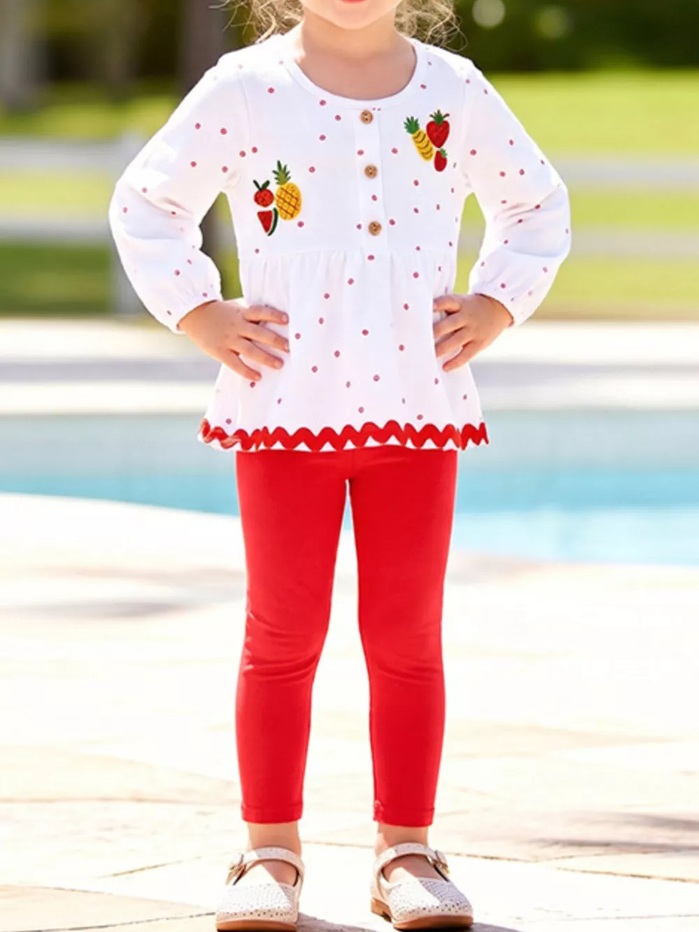 Children's Fruit Peplum Top and Leggings Two-Piece Set