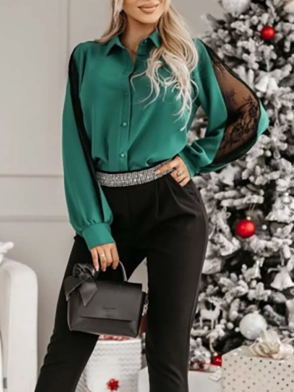 Lace-Sleeve Button Up Shirt, image 6