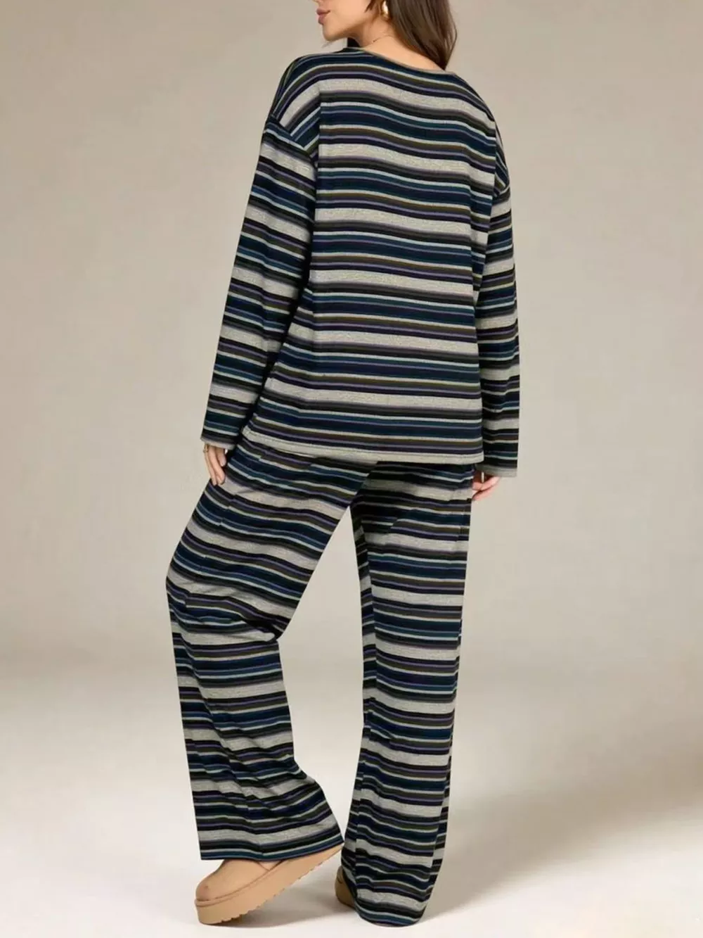 Striped Long-Sleeve Top and Wide-Leg Pants Set, image 10
