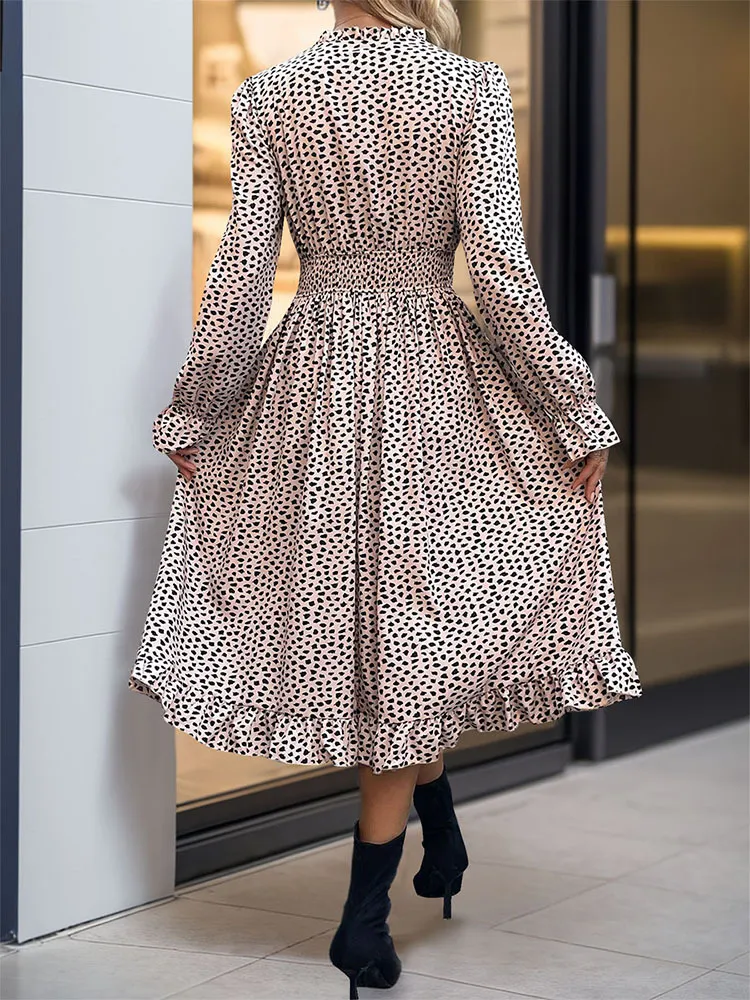 Ruched Ruffled Leopard Long Sleeve Dress, image 2