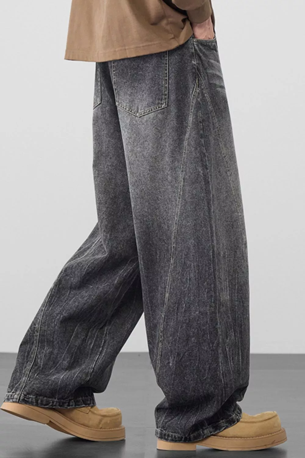 Men's Plus Size Wide Leg Wash Jeans, image 2