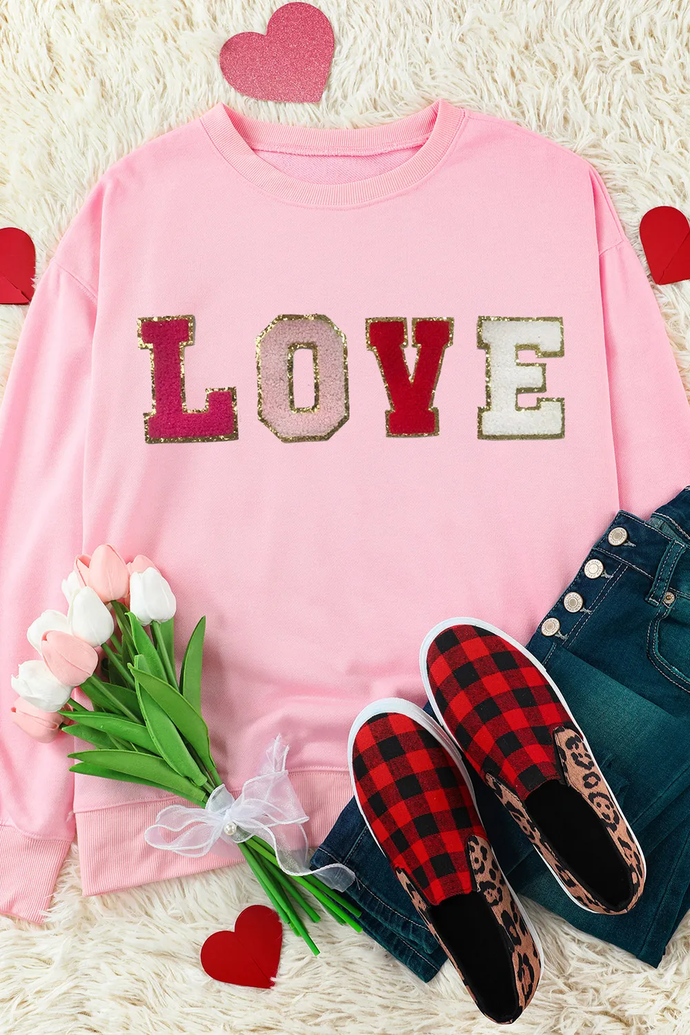 LOVE Patch Round Neck Dropped Shoulder Sweatshirt, image 5