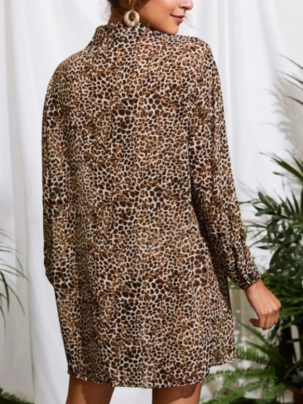 Leopard Print Button-Up Long Sleeve Oversized Shirt, image 5