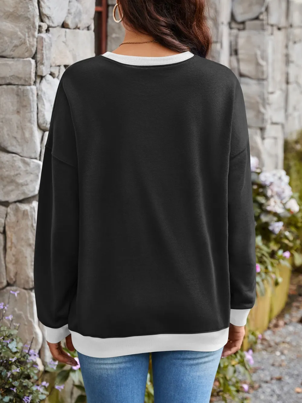 Contrast Round Neck Long Sleeve Sweatshirt, image 15