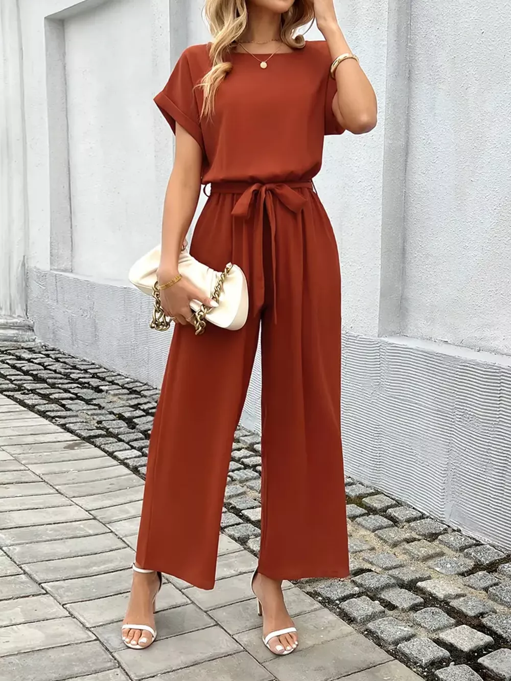 Tie Waist Wide Leg Jumpsuit, image 4