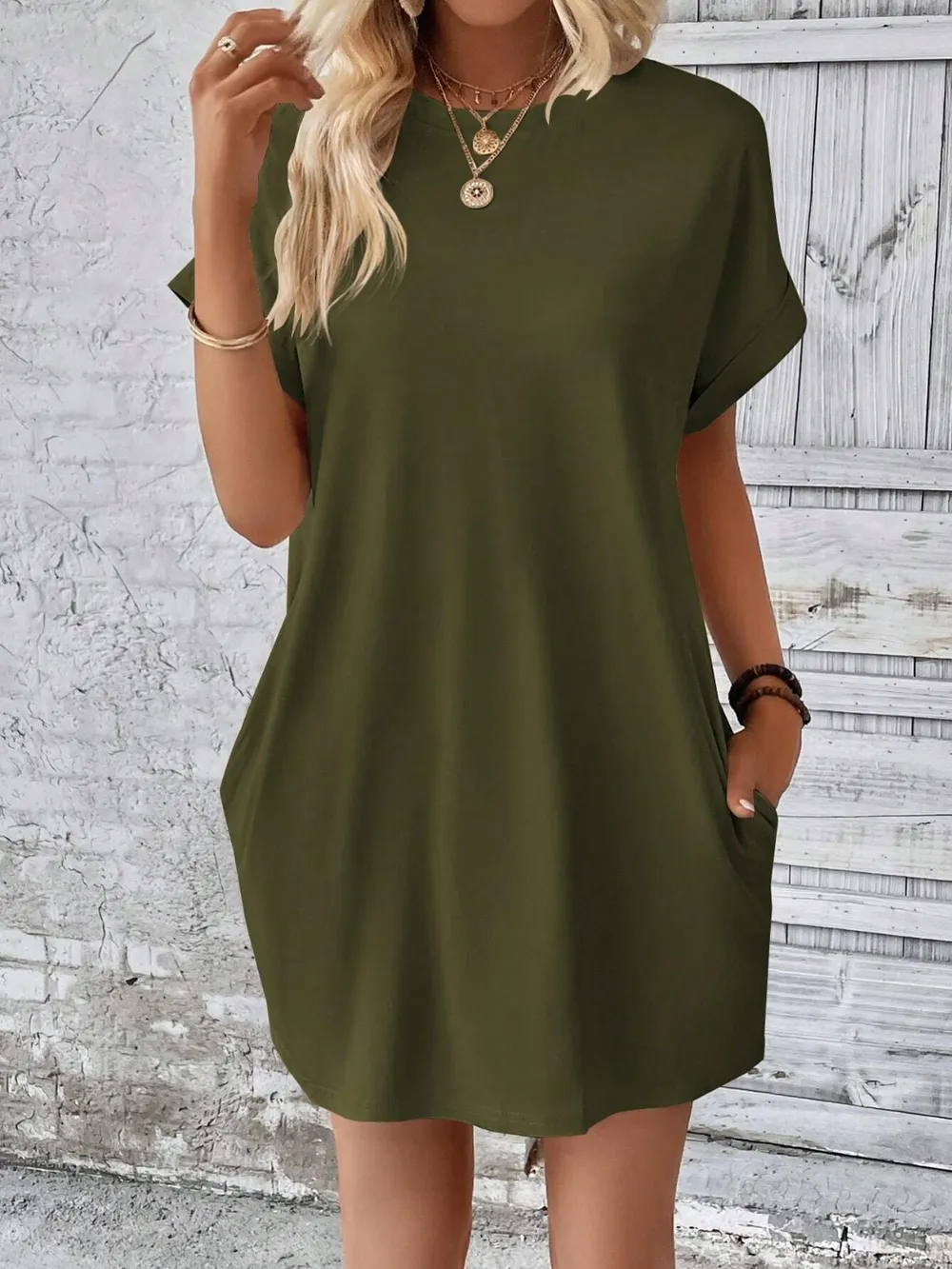 Round Neck Short Sleeve Mini Dress, image 26