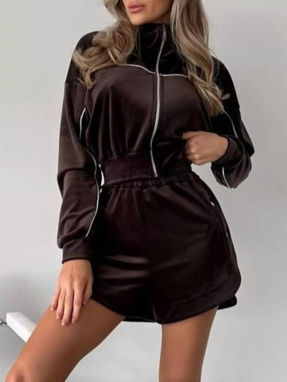 Zip-Up Outerwear and Shorts Set