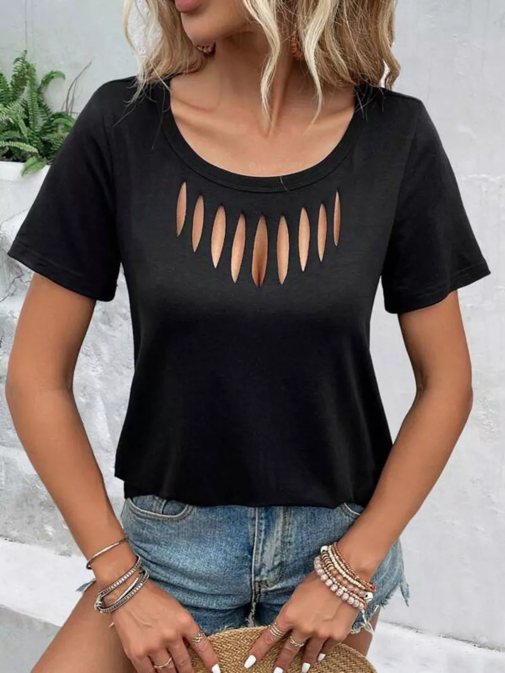 Cutout Detail Short Sleeve T-Shirt, image 5