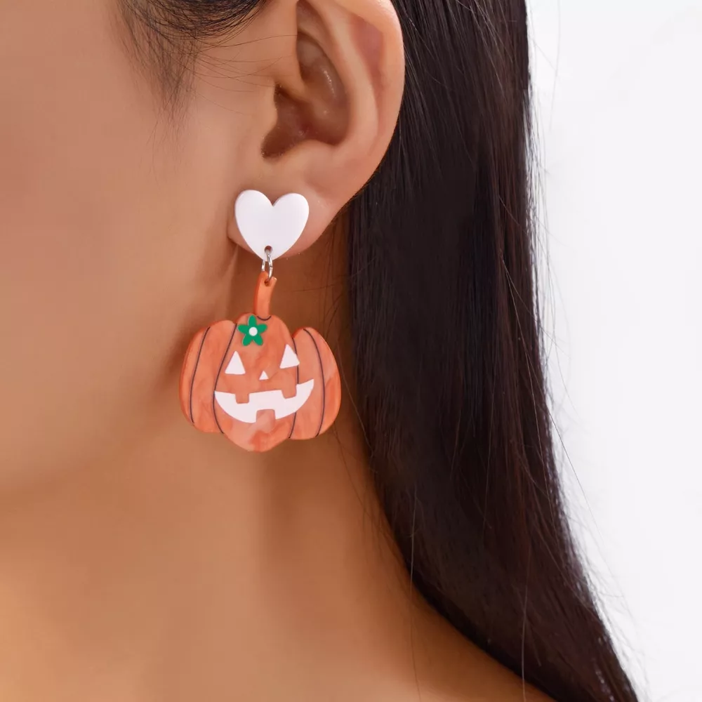 Halloween Pumpkin Heart Drop Earrings, image 2